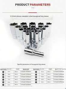11 Piece Set Of 1/4 Extended Hexagonal Socket Head Set, Quick Ratchet Wrench, Electric Sleeve, Automotive Maintenance Tool - Silver - View 3