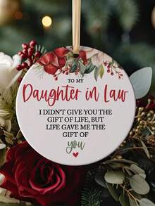 1PC-2D Flat, "To My Daughter-In-Law" Christmas Decorations - Elegant White And Red Heartwarming Souvenirs With Golden Letters - Gifts Received By Mother-In-Law From Daughter-In-Law - Tree Pendant No Electricity Required - Perfect Wedding, Anniversary, Birthday Gifts - Multicolor - View 3
