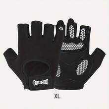 1 Pair Half Finger Sports Gloves Silicone Non-Slip And Thick Palm Pad Men Women Fitness Equipment Workout Gloves - 黑色 加大尺碼 - 查看 2