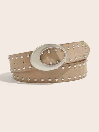 1pc Women's Retro Mila Rae Style Rivet Decorated PU Leather Belt, Fashion Accessory Suitable For Pants And Dresses