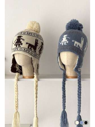 Autumn/Winter Fair Isle Knit Beanie Hat For Women, Warm Ear Protection Cute Pom Pom Knitted Cap, Flattering & Versatile