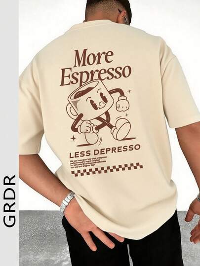 Men's Personalized Cute Letter Print Short Sleeve T-Shirt, Suitable For Summer Wear, Leading Fashion