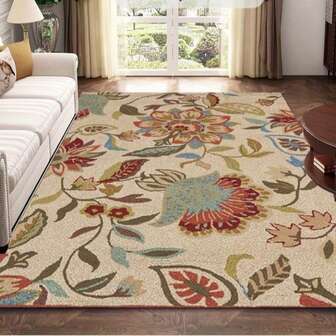 1 pieza Alfombra de área con estilo nórdico y diseño floral, adecuada para sala de estar, dormitorio, estudio, comedor, oficina en casa y entrada, para uso interior y exterior, excelente para decoración de Acción de Gracias, Navidad y Halloween