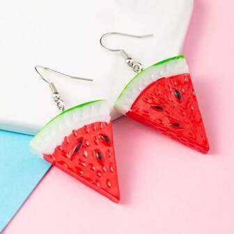 Cute & Fresh Resin Realistic Double-Sided Watermelon Pendant Earrings, Suitable For Women To Wear For Parties And Travels
