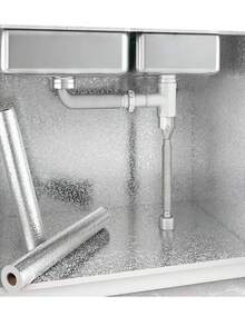 40厘米 x 2-4米 自粘铝箔防水耐热贴纸，厨房防油贴纸，适用于水槽/橱柜/抽屉