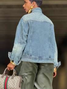New Women's Crossover Washed Denim Biker Jacket With Stand-Up Collar, Machine Washable, Comfortable Fit, Suitable For Everyday Wear. - 藍色 - 查看 2