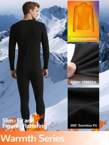 Men's Black Thermal Lined Thermal Underwear Comfortable Close-Fitting Sleep Pants For Home & Indoor Wear Outdoor Sports Skiing Cold-Weather Base Layer Fall & Winter Holiday Gift