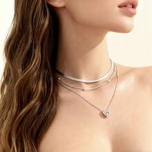 Set Of 3 Women's Necklaces With Heart-Shaped Cubic Zirconia Pendants, Plated In 925 Sterling Silver And 18k Gold. - 銀色 - 查看 2