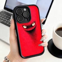 Funda de teléfono diseño de monstruo rojo con grandes ojos y cara sonriente para iPhone 15 Pro Max 14 Pro 13 12  Galaxy S23 S22 S21 Plus Ultra protector de teléfono funda de pareja regalo para novio novia San Valentín regalo de cumpleaños - Negro - Ver 2