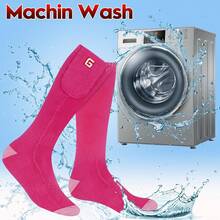 Calcetines calefactados para mujer, color rosa, recargable, calentadores de esquí para 10 horas de calor, lavable para invierno, calentador de pies de algodón para esquí, senderismo - 1 - Ver 4