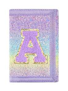 1pc Letter Embroidered Wallet, Ombre Glitter Sequin Wallet, Canvas Folding Coin Purse, Durable Polyester Material With Zipper Pocket, Hook And Loop Closure, Suitable For Daily Use And Christmas Gift - Multicolor - View 15