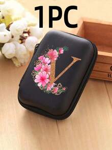 1 Stück Blumen A-Z Buchstaben PU Leder Aufbewahrungsbox, Kartenhalter, Ausweis/Namenskarten Organizer, geeignet für Reisen, Digitalzubehör, Kopfhörertasche - Verschiedenfarbig - Übersicht 52