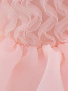 歐根紗和緞面面料嬰兒連衣裙，泡泡袖搭配芭蕾舞裙，優雅甜美，適合戶外活動和聚會 - 淺粉色 - 查看 7