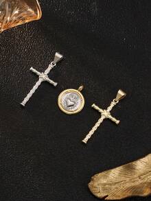 1pc Sacred Heart Necklace For Women With Christ Cross Pendant, Faith Accessories, Multi-Layer Metal Oil-Dripping Cross Necklace Classic Religious Cross Pendant Suitable For And Fashion Gift For Friends, Holiday Accessory, Glamorous Necklace, Stylish Cross, Polished Metal, Layered Chain, Believers Gift, Faithbased Gifts, Women's Jewelry - Cross Pendant - View 3