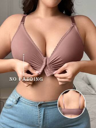 1 pieza Sujetador de lactancia sin costuras y con cierre frontal cómodo y minimalista para mujer de talla grande, de tela de punto