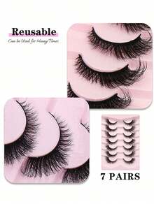 14 Pairs Reusable Cat Eye False Eyelashes, Realistic Mink Fur Texture, Long Tail Self-Liner Effect, Perfect For Photoshoots, Expand Eyes 200% - màu đen - Xem 7