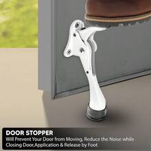 HOMEandI One Touch Easy - Tope de puerta con pedal fácil de usar en altura ajustable con punta de goma tipo tornillo de palanca de resorte blanco 4 pulgadas x 1 paquete - blanco - Ver 2