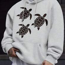 Black Turtle Print Hoodie For Everyday Wear - Grey - View 7