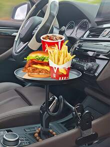 1pc Adjustable Car Meal Tray, 360° Rotatable Cup Holder With Non-Slip Folding Tray, Space-Saving Design, Suitable For Dining, Drinking And Snacking, Ideal For Road Trips, Restaurants, Auto Shops And Outdoor Activities - Multicolor - View 2