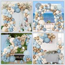 100pcs Grey Blue Sand White Brand Gold Balloon Arch Set, Suitable For Boy Birthday And Baby Shower, Foil Sequin Balloons - Baby Blue - View 6