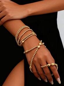 1件装时尚摩卡金球吊坠项链，可与毛衣链、手链等多层搭配，高端配饰 - 金色 - 查看 4