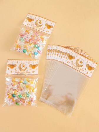 30/50个斋月玻璃纸礼品袋，白色金色斋月卡里姆塑料自粘礼品袋，灯笼月亮星星图案节日派对礼品袋，适用于宰牲节、开斋节派对装饰、斋月礼品包装用品