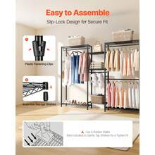 Clothing Garment Rack, Heavy Duty Closet Wardrobe, 7 Adjustable Tiers Clothes Racks With Steel Frame, 850 Lbs Load Capacity Clothes Rack With 4 Hanging Rods For Bedroom, Clothing Store, Hallway - Black - View 7