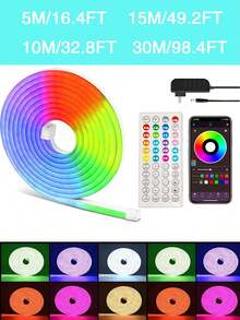 HBOWMDJIA 33Ft-100Ft Neon Rope Light, RGB Flexible Neon LED Light Strip, Intelligent APP Control With 44 Key Remote Control,DIY Design, Indoor And Outdoor Decorative Rope Light, Suitable For Kitchen, Bedroom And Party Atmosphere, Pool House Camping Outdoor Decorative Light Strip - 查看 3