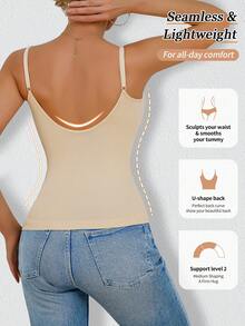 Women Seamless Shaping Camisole Sexy Deep U-Neck Backless Slimming Supportive Waist Shaper Vest Without Padded