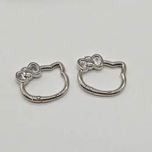 2pcs DIY Jewelry Connecting Ring - Bow And Kitten Spring Clasp | Cute Accessories - Bag Buckle, Keychain, Phone Chain Charm. Adorable Design,  Can Be Combined With Beads And Pendants To Create Unique Jewelry. Suitable For Crafting, Jewelry Modification, And Everyday Accessories. Practical And Beautiful. - 2pcs Silver - View 6