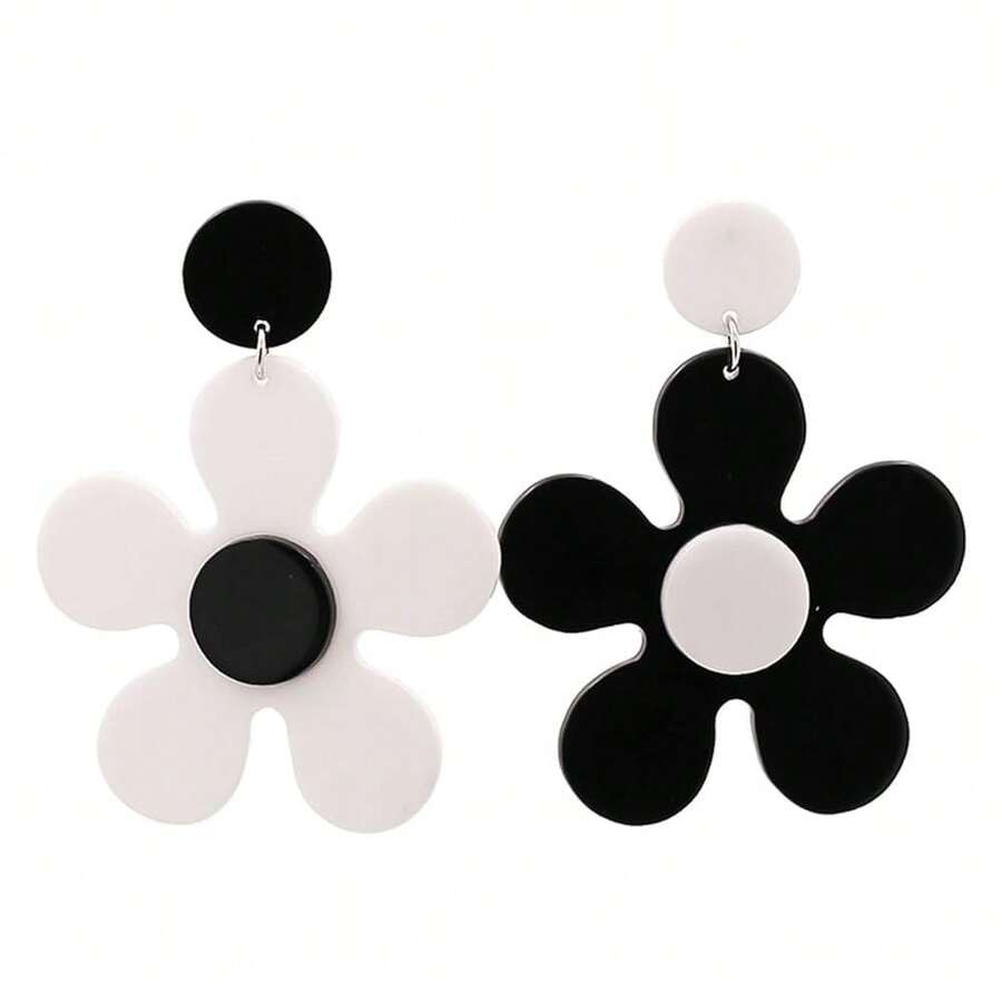 ONLYJUMP Vintage 60s 70s Flower Earrings - Colorful Floral Big Acrylic Daisy Dangle For Women - Lily Petals Hawaii Plant Statement Fashion Jewelry,BlackandWhite - Đen và Trắng - Xem 1