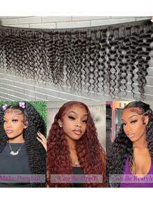 1 pieza Peluca negra de 22 pulgadas con ondas profundas, cabello a granel con ondas de agua para trenzar, cabello a granel rizado y ondulado profundo para extensiones de cabello - Multicolor - Ver 2