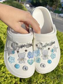16个蓝色小熊鞋饰，蓝色星星装饰，时尚DIY鞋履配件，适用于镂空凉鞋和拖鞋，是节日送礼佳品。 - 藍色 - 查看 3