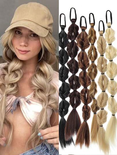 2 piezas Peluca con coleta de 20 pulgadas, trenzas de burbuja natural teñida, trenzas con nudo. 1 Trenza de linterna de doble coleta