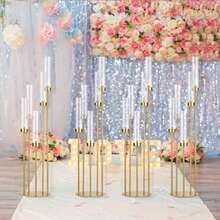 10Pcs 5 Arm Gold Candelabra Holder For Wedding Table Centerpieces,39.4 Inch Tall Floor Metal Candle Holder With Acrylic Lampshade For Wedding Ceremony,Birthday Party,Easter,Christmas,Thanksgiving Valentine's Day Decoration(Not Lnclude LED Candles) - 金色5Arm - 查看 10