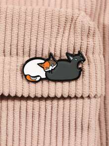 1pc Cute Cartoon Animal Brooch, Adorable 2 Cats Metal Badge Decoration For Student Uniform, Backpack - Multicolor - View 2