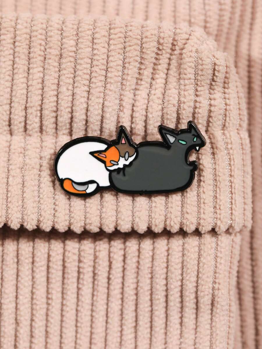 1pc Cute Cartoon Animal Brooch, Adorable 2 Cats Metal Badge Decoration For Student Uniform, Backpack