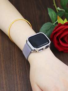 女士闪亮表壳，兼容 （38mm、40mm、41mm、42mm、44mm、45mm、46mm、49mm）。产品特点包括：闪亮水钻、防震防刮、二合一设计（硬质 PC 和钢化玻璃保护膜），兼容 Ultra/11/10/9/8/7/6/5/4/3/SE 系列，以及时尚易戴的触控表带。 - 銀色 - 查看 6