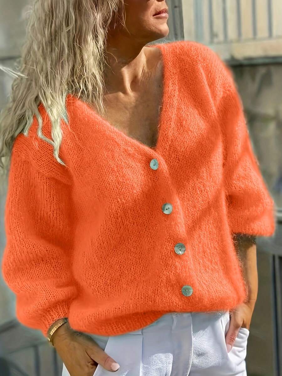 Women's Spring/Autumn Korean Style Soft Loose Cardigan Sweater, Sweater Jacket For Women, Women Sweaters, Cute Sweater, Sweatshirts For Women, Casual Wear, Spring Outerwear, Vneck Sweater, Elegant Knitwear, Lightweight Fabric, Hand Wash Care, Oversized Knitwear, Stylish Pullover, Weekend Outfit, Office Casual - trái cam - Xem 1