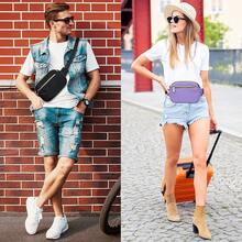 Riñoneras para mujeres y hombres, moda, riñonera de talla, bolsa de cintura, riñonera para chicas y chicos con 5 bolsillos, cinturón ajustable, linda bolsa de cadera para viajes,, correr - RIÑONERA MORADA - Ver 2