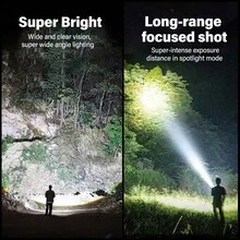 1pc Super Bright Rechargeable Flashlight, Long Range Outdoor Patrol Spotlight, Zoom, Floodlight, Laser Beam - Multicolor - View 8
