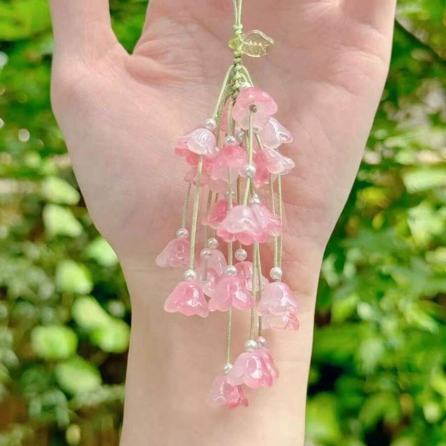 قطعة واحدة من اكسسوار الشرابة الزهري الفاتح - قلادة جميلة مناسبة للهواتف المحمولة أو الحقائب الظهر، ديكور شرابة عصري مزين باللؤلؤ، قلادة اكسسوار هانفو - أقراط شرابة مصنوعة يدويًا فاخرة، اكسسوار شعر قديم، اكسسوارات صغيرة إبداعية ثقافية صينية - لون كستنائي - مشاهدة 1