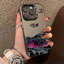 Aurora Forest Compatible With For Iphone 16 Pro Max/15/14 PLUS/13/12/11 Phone Cover, Featuring Plated Buttons, Robust Shockproof Design, Anti-Drop And Anti-Fingerprint Full Protection, Elegant And Chic, Made From Durable, Shock-Resistant PC Material ~IMD Material - Black - Purple Mountain Airplane 596WC,Suitable For IPhone17 Air - 透黑 - 查看 4