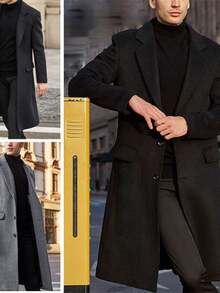 Men's Long-Sleeved Coat With Pockets And Buttons - 卡其色 - 查看 2
