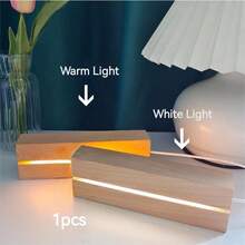 1pc/6 Inch Wooden Rectangular LED Light Display Stand, USB Powered, Warm White/White/Colorful, Lighting Base, Night Light, Suitable For Photos, Crystal Glass Resin Art Luminous Decor, Decorative Accessory For Room, Living Room, Kitchen, Creative Gift For Mother's Day, Valentine's Day