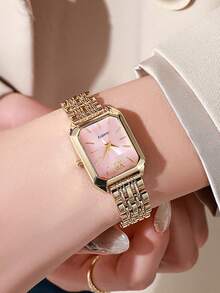 1 件女士手表组合时尚经典五圈手链手表方形女士时尚手表，适合日常佩戴和送礼，