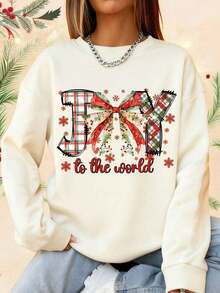 Jesus Merry Christmas Sweatshirts, Casual Crew Neck Long Sleeve Pullover Hoodie For Women, Fall/Winteressentials Going Out Outfits - 杏色 - 查看 3