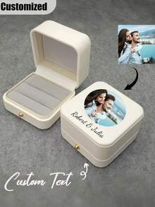 个性化磁性戒指盒 - 可定制刻字，适用于婚礼、订婚或求婚，双槽设计，浪漫桌面装饰，浪漫配饰 | 个性化刻字 | 磁性盒，戒指盒，珠宝盒 - 彩色 - 查看 4