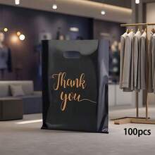 100个可重复使用的黑色塑料购物袋 - 非常适合用作感谢礼品、圣诞节、派对、商店和精品店包装 - 100pcs - 查看 7