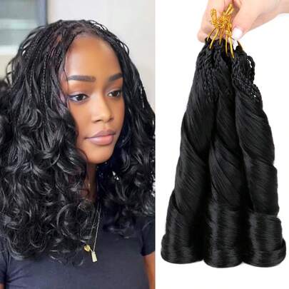 French Twist Loose Curly Braided Hair 14 Inch 5 Packs Boho French Curl Crochet Braids For Women Pre Looped Short Goddess Box Braids Loose Wave Synthetic Hair Extensions